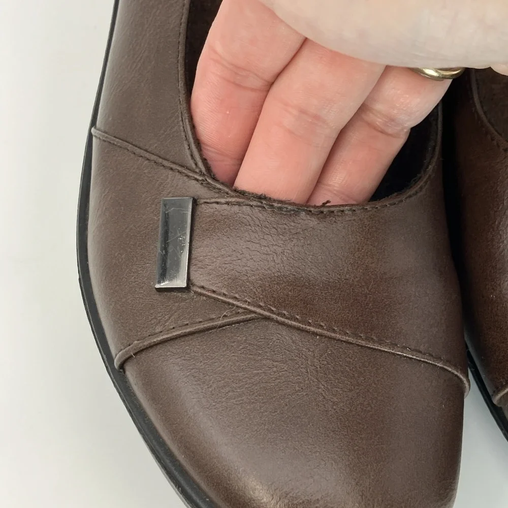 Aerocushion Memory Foam Slip-on‎ Brown Wedges Shoes Leather 9M Comfort Office